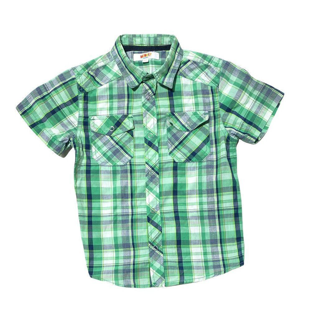 MONKEY bars green plaid button down short sleeve shirt